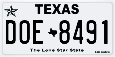 TX license plate DOE8491