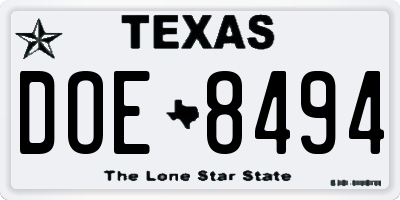 TX license plate DOE8494