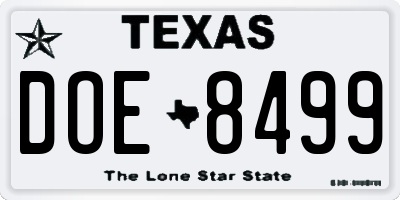 TX license plate DOE8499