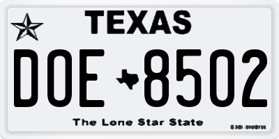 TX license plate DOE8502