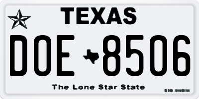 TX license plate DOE8506