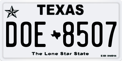 TX license plate DOE8507