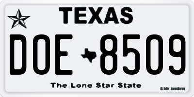 TX license plate DOE8509