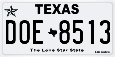 TX license plate DOE8513