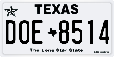 TX license plate DOE8514