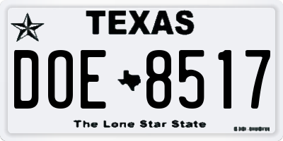 TX license plate DOE8517