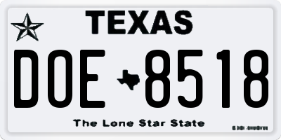 TX license plate DOE8518