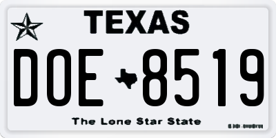 TX license plate DOE8519