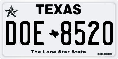 TX license plate DOE8520