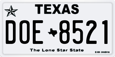 TX license plate DOE8521