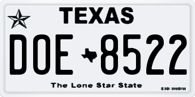 TX license plate DOE8522