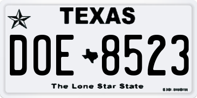 TX license plate DOE8523