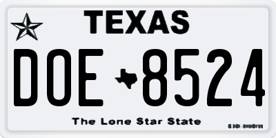 TX license plate DOE8524