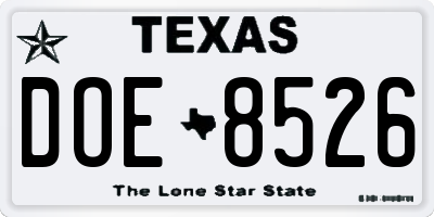 TX license plate DOE8526