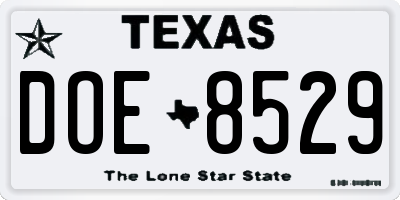TX license plate DOE8529