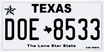TX license plate DOE8533