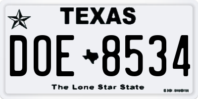 TX license plate DOE8534