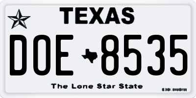 TX license plate DOE8535
