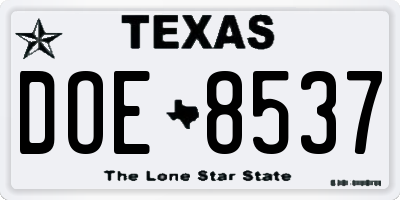 TX license plate DOE8537