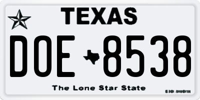 TX license plate DOE8538