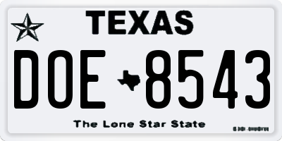 TX license plate DOE8543