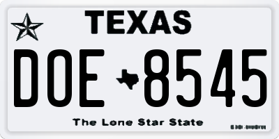 TX license plate DOE8545