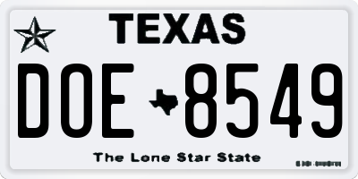 TX license plate DOE8549