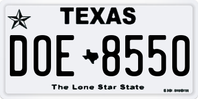 TX license plate DOE8550