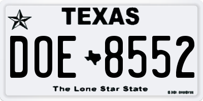 TX license plate DOE8552