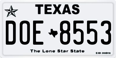 TX license plate DOE8553