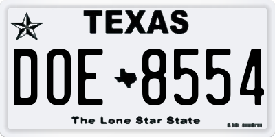 TX license plate DOE8554