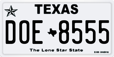 TX license plate DOE8555