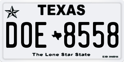 TX license plate DOE8558