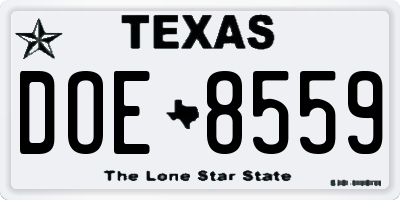 TX license plate DOE8559