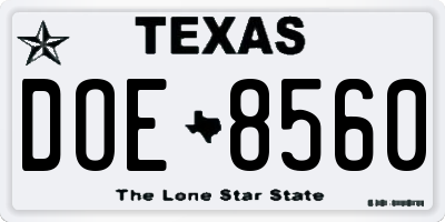 TX license plate DOE8560