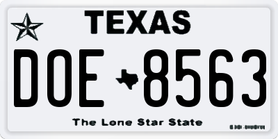 TX license plate DOE8563