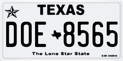TX license plate DOE8565
