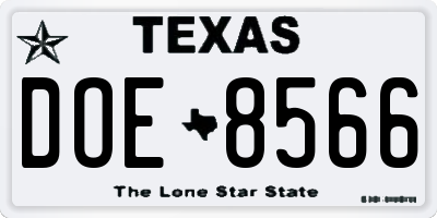 TX license plate DOE8566
