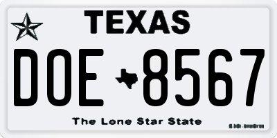 TX license plate DOE8567