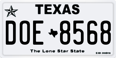 TX license plate DOE8568