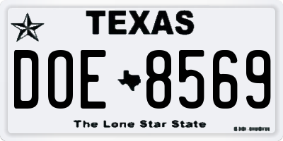TX license plate DOE8569