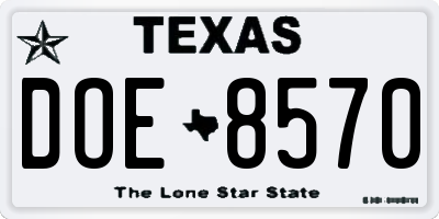 TX license plate DOE8570