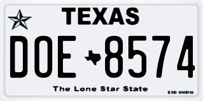 TX license plate DOE8574