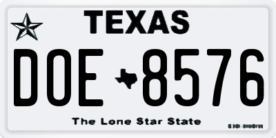TX license plate DOE8576