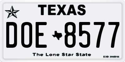TX license plate DOE8577