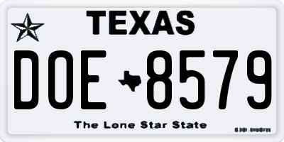 TX license plate DOE8579