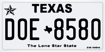 TX license plate DOE8580