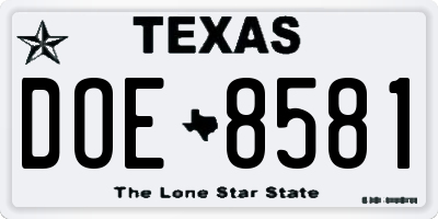 TX license plate DOE8581