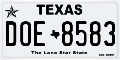 TX license plate DOE8583