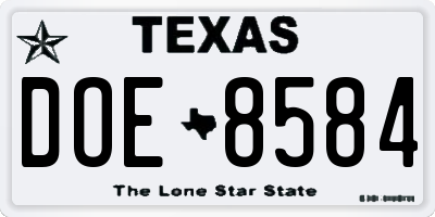 TX license plate DOE8584